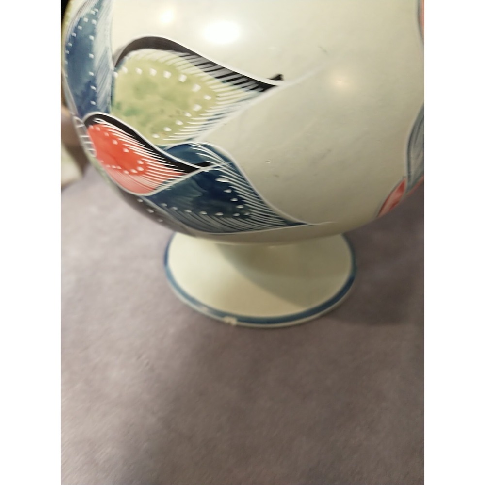 Pedestal Soapstone Jar With Lid Hand Painted and Carved Floral Design - Picture 10 of 10